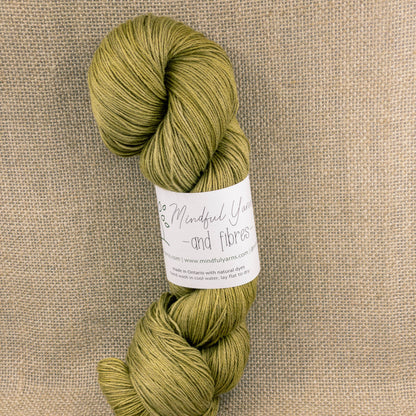 Silk Linen Fingering Weight Yarn - Mindful Yarns - Fustic + iron 51014