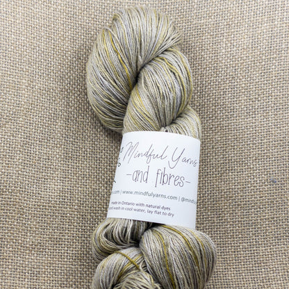 Silk Linen Fingering Weight Yarn - Mindful Yarns - Marigold + iron X-0410